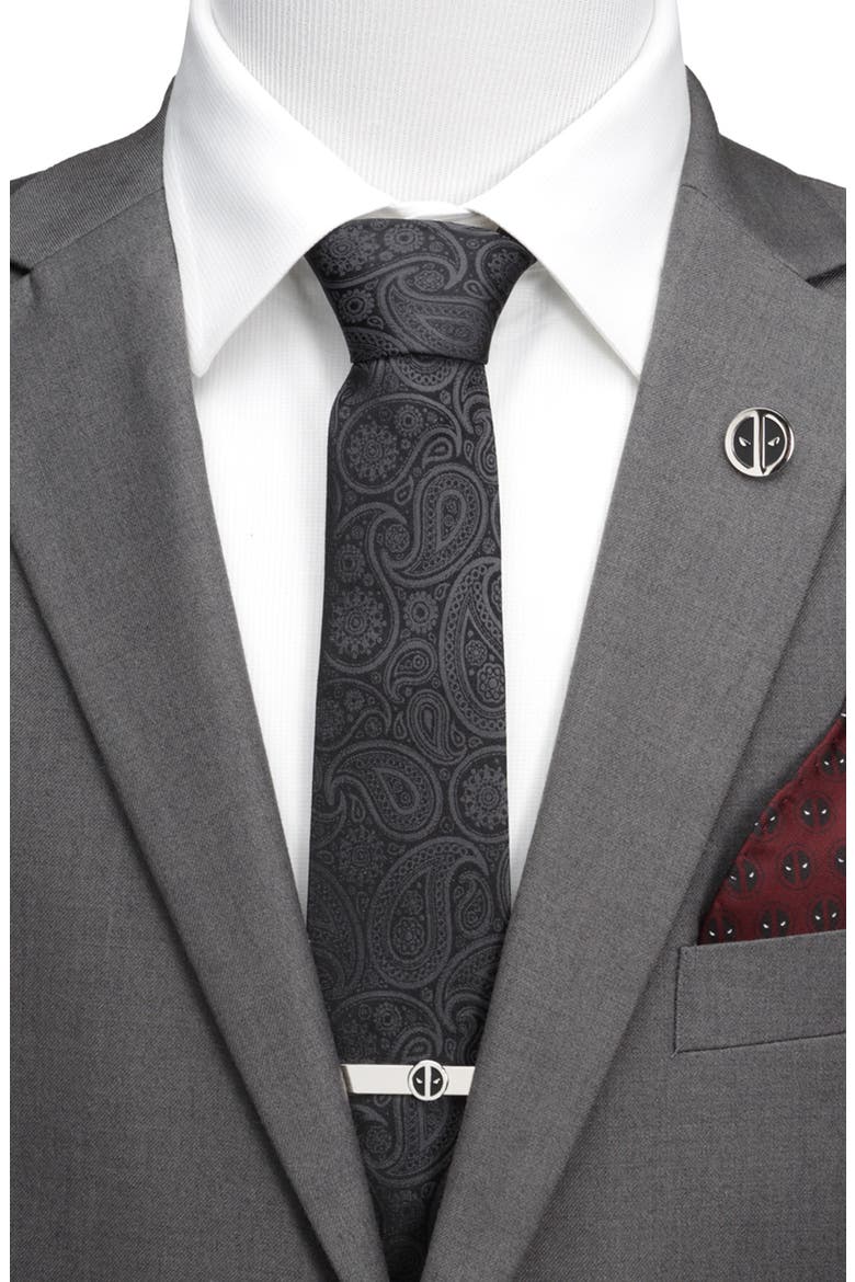 x Marvel Deadpool Paisley Silk Tie, Alternate, color, BLACK