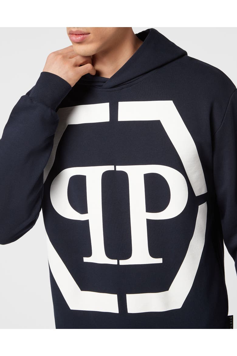 Hoodie Sweatshirt Hexagon Men, Alternate, color, bluenavy/white