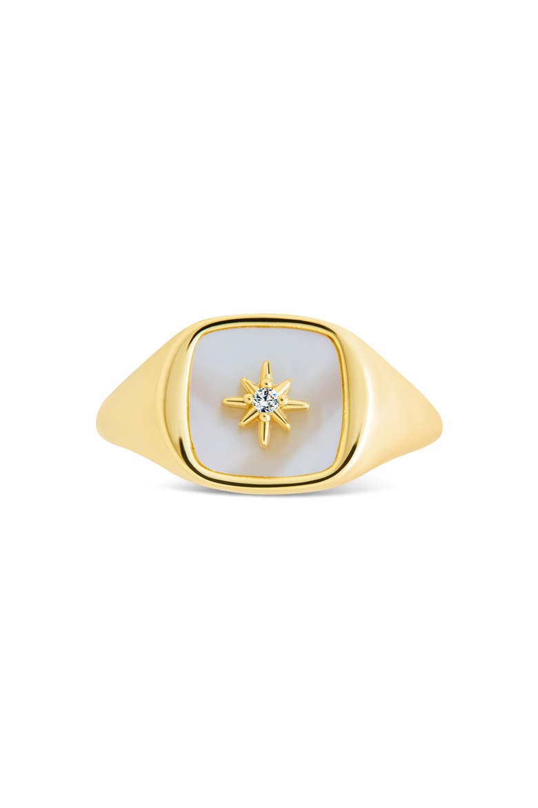 Simona Mother of Pearl Cubic Zirconia Signet Ring, Alternate, color, GOLD