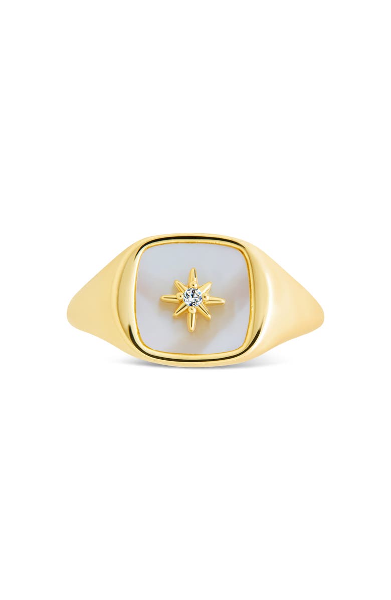 Sterling Forever Simona Mother of Pearl Cubic Zirconia Signet Ring, Alternate, color, Gold