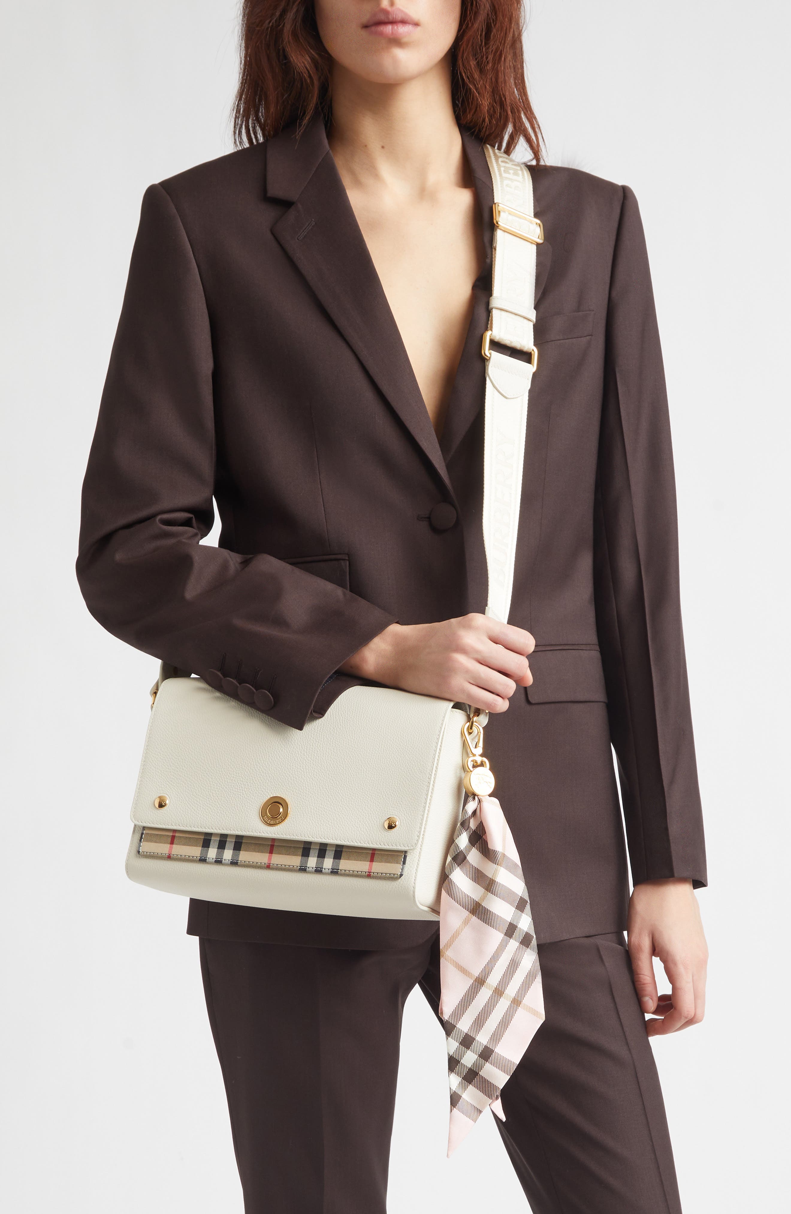 Burberry Check Silk Scarf Bag Charm, Alternate, color, 