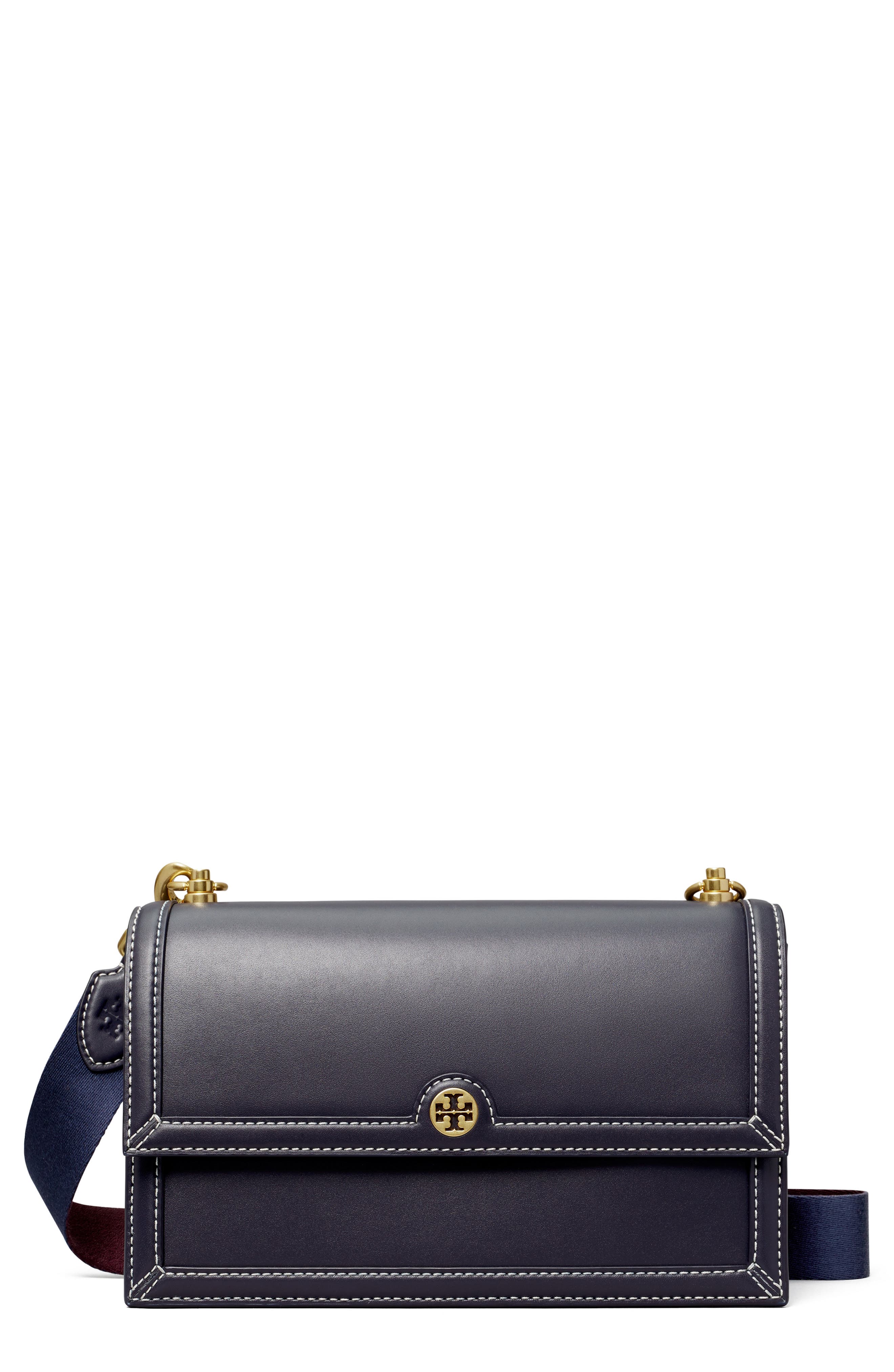 T Monogram Leather Shoulder Bag, Main, color, MIDNIGHT