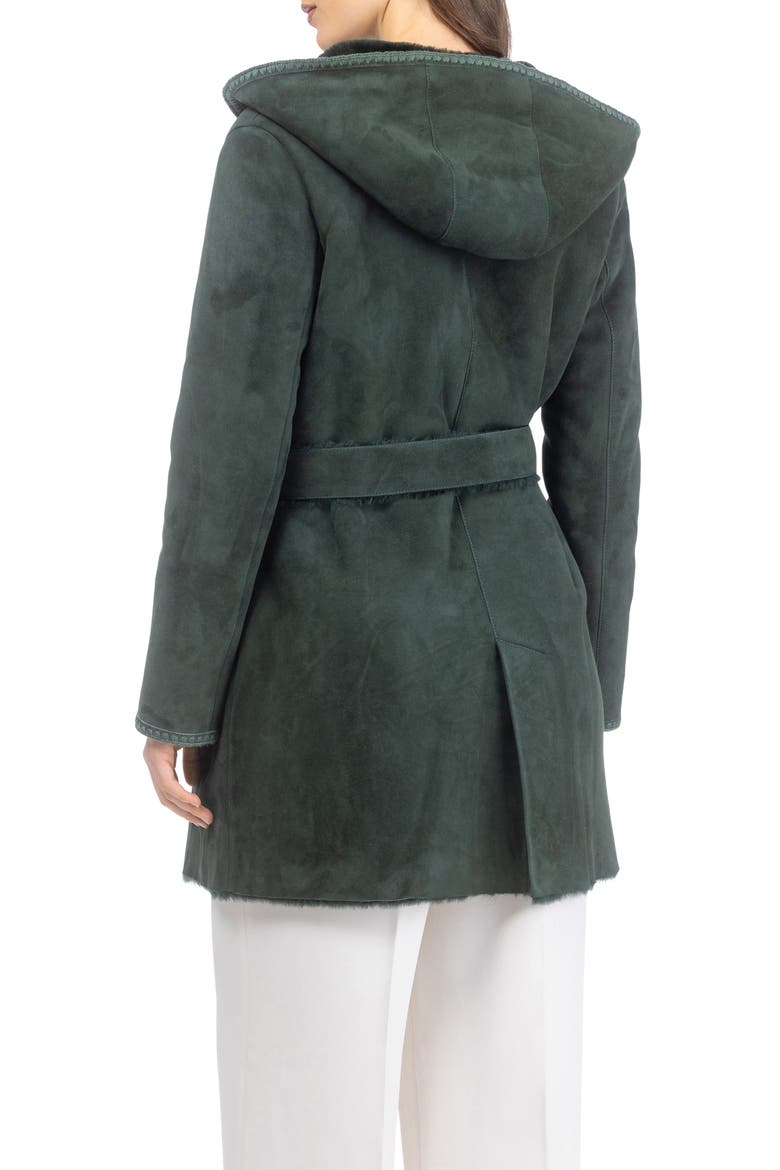Genuine Shearling Belted Parka with Embroidered Trim, Alternate, color, Emerald