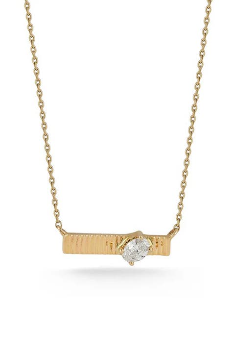 Diamond Oval Fluted Bar Pendant Necklace