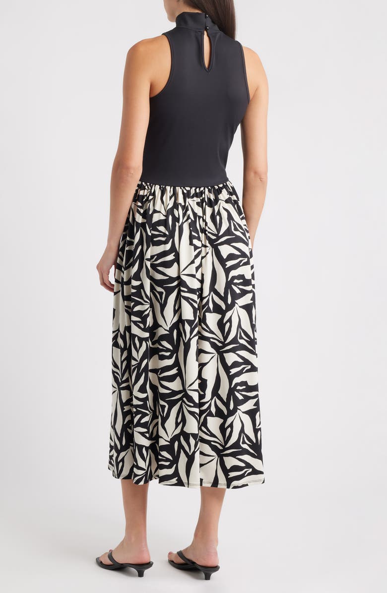 Loveappella Mock Neck Sleeveless Midi Dress, Alternate, color, Black/ Ivory