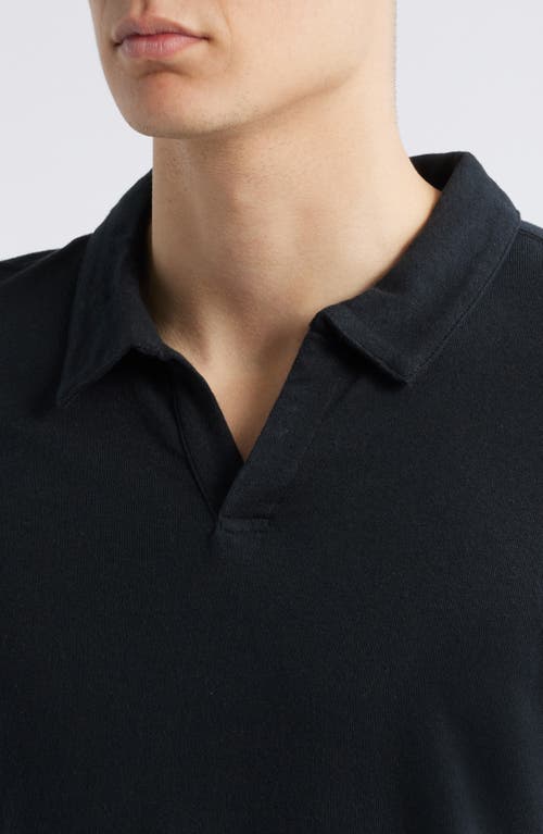 Shop Merz B Schwanen Johnny Collar Linen & Organic Cotton Polo In Deep Black
