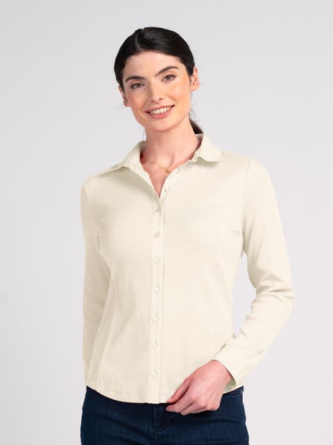 Fitted Long Sleeve Cotton Ribbed Shirt