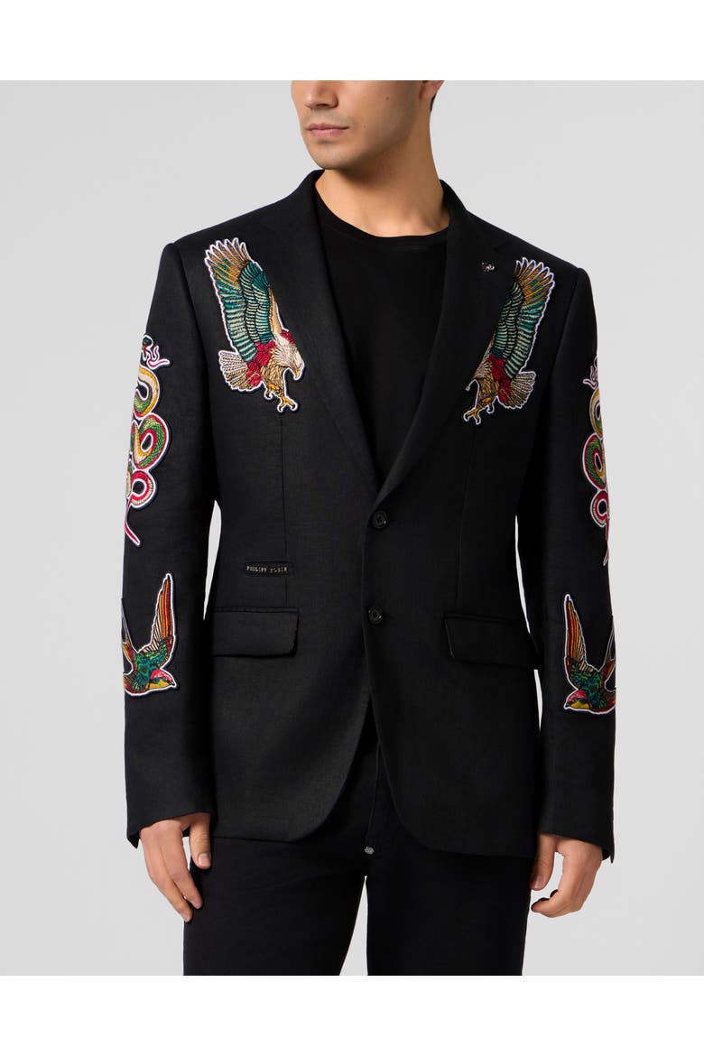 Gigolo Fit Blazer Tattoo Embroidery Men, Main, color, black