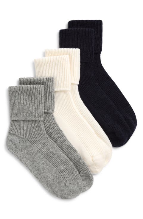 Assorted 3-Pack Rib Cashmere Crew Socks