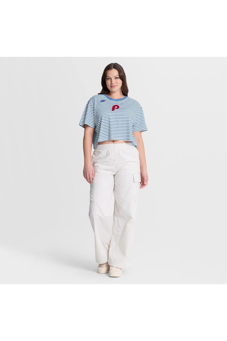 Women's Nike Light Blue/Cream Philadelphia Phillies Cooperstown Collection Striped Cropped T-Shirt, Alternate, color, Light Blue