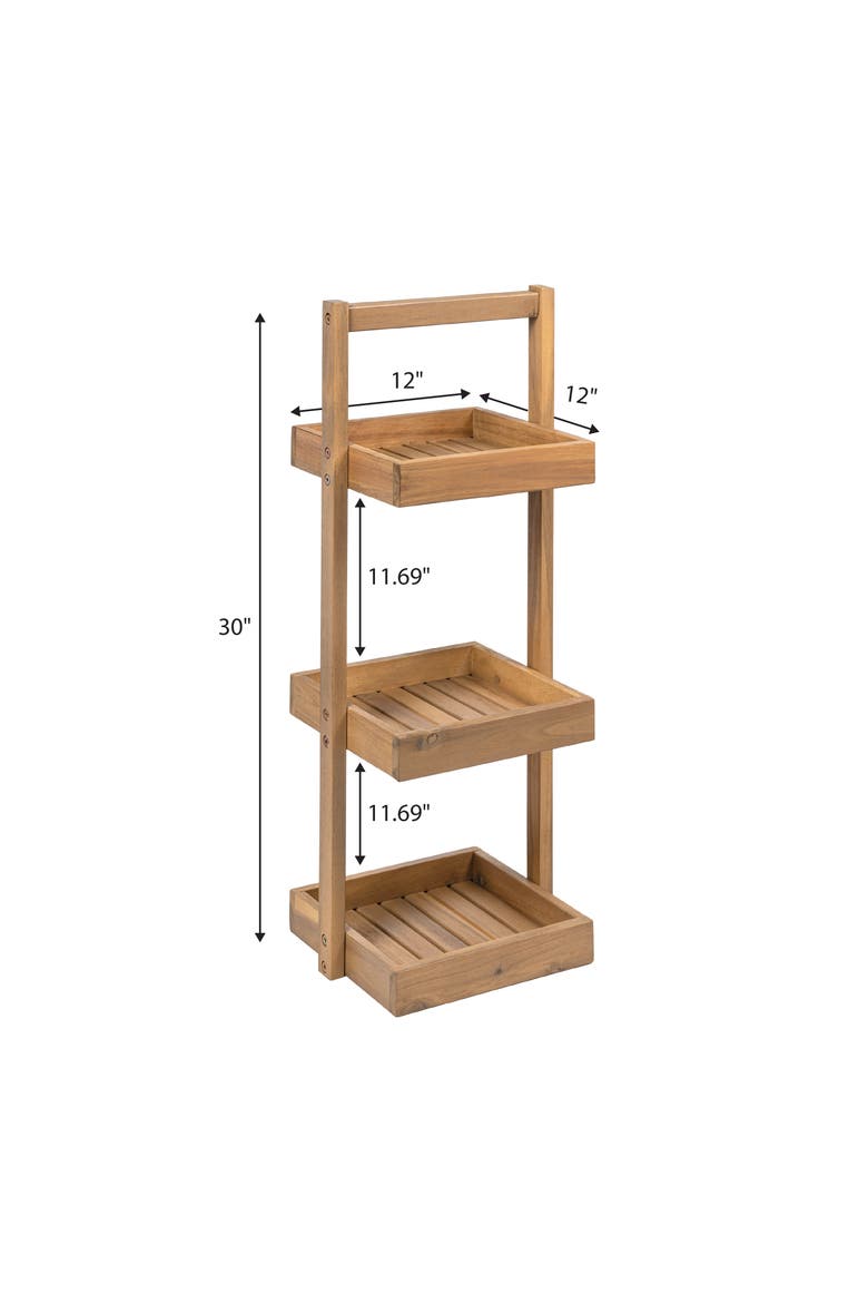 Tilly 30" Classic Rustic 3-Tier Acacia Wood Freestanding Bathroom Shower Caddy, Alternate, color, Light Teak