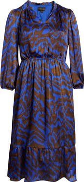 SUGARLIPS Krista Abrstract Fabiola Long Sleeve Satin Midi Dress