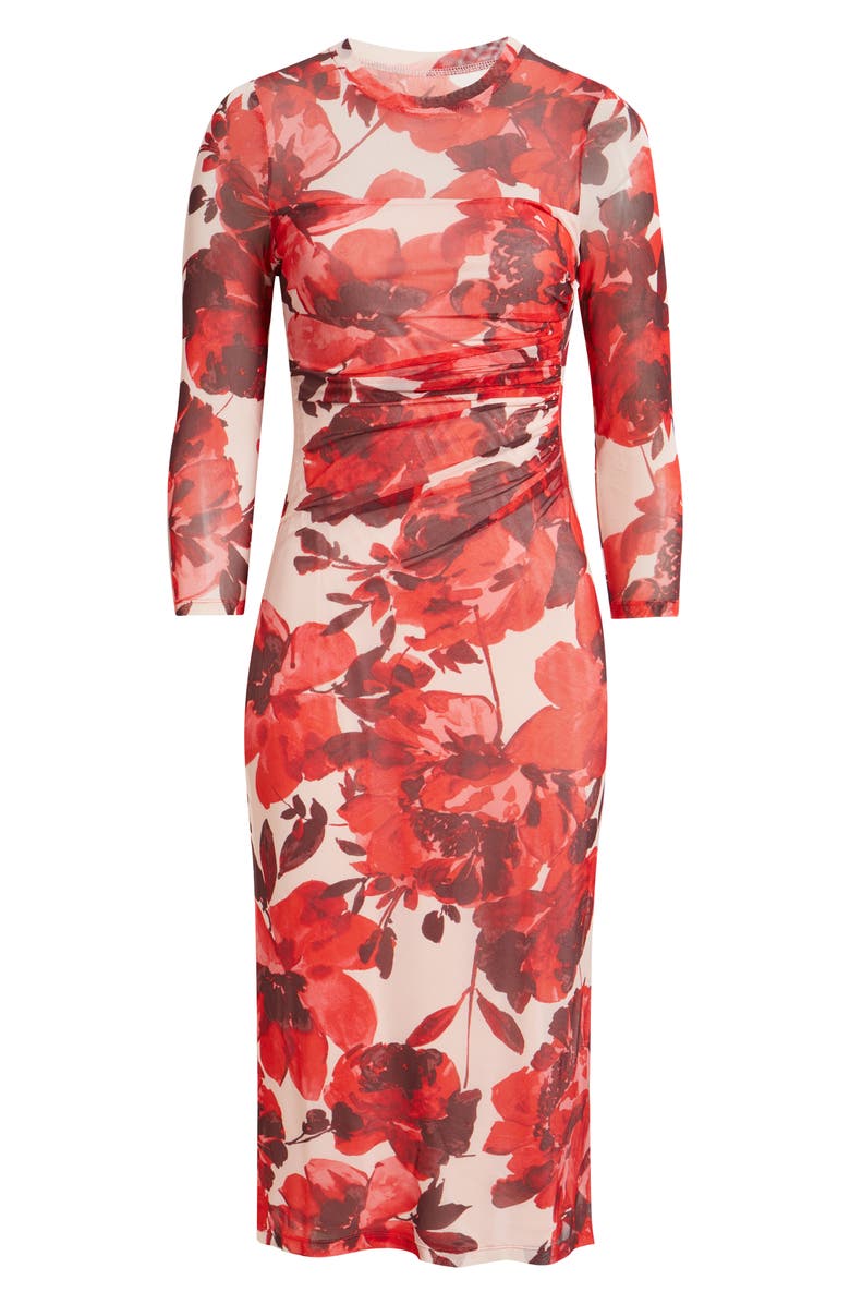 Anne Klein Side Ruched Long Sleeve Midi Dress, Alternate, color, Rose Mist Multi