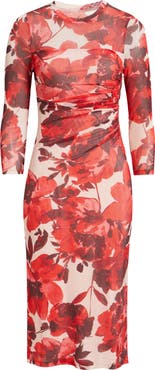 Anne Klein Side Ruched Long Sleeve Midi Dress