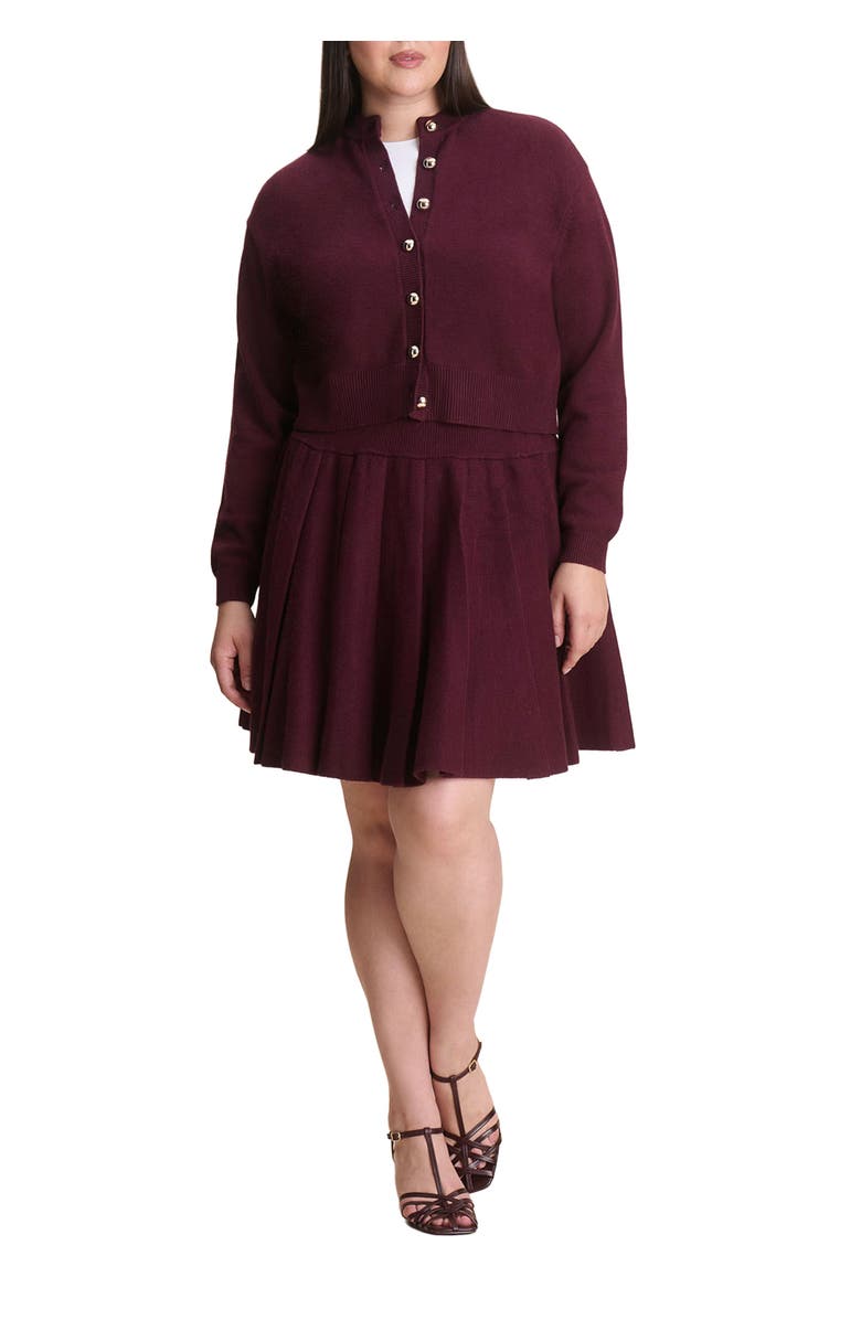 ELOQUII Pleated Sweater Mini Skirt, Main, color, Burgundy