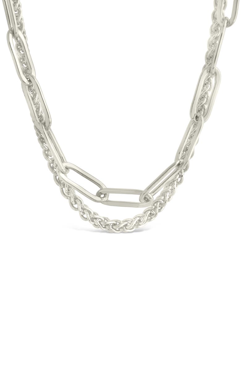 Sterling Forever Emery Textured Chain Necklace, Alternate, color, Silver