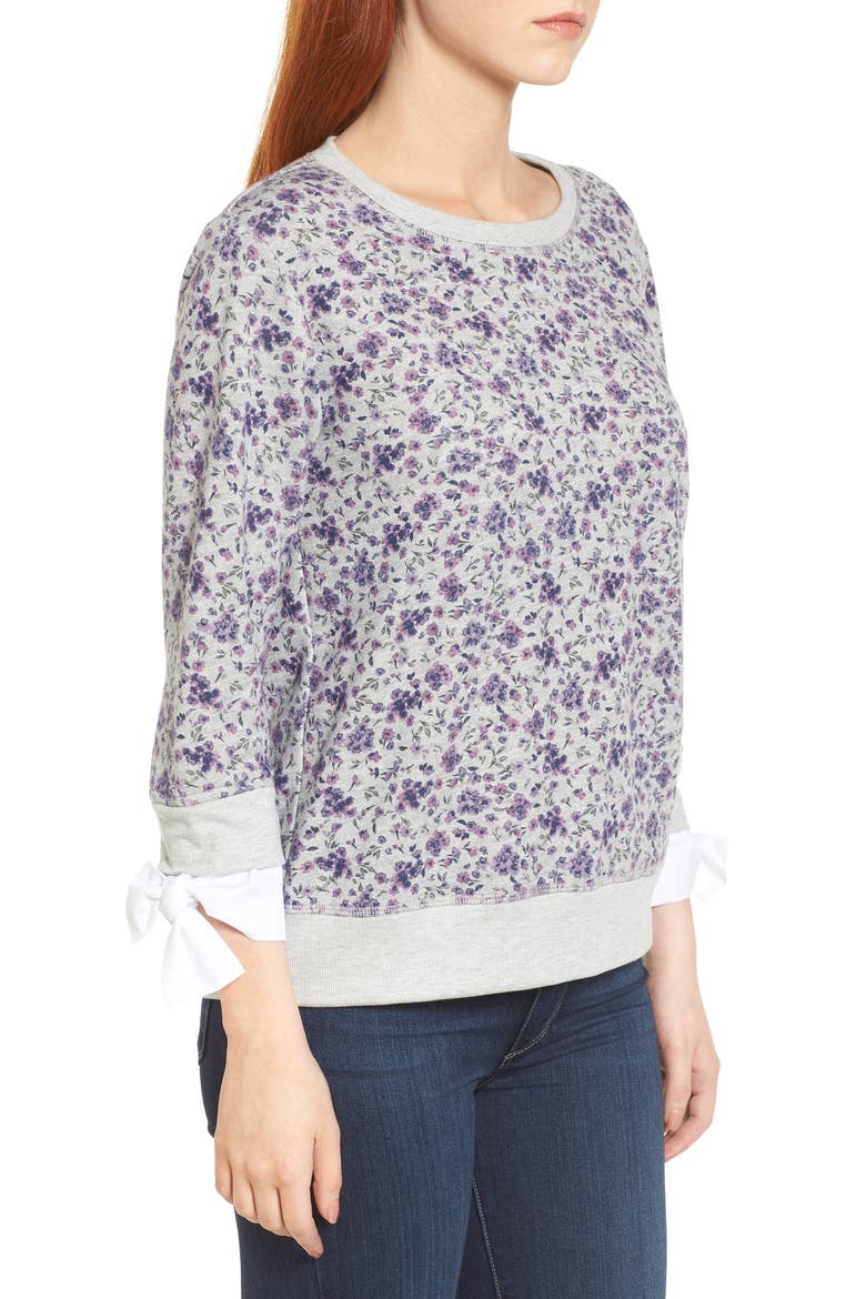 Gibson Poplin Cuff Sweatshirt, Alternate, color, GREY FLORAL W/ WHITE POPLIN