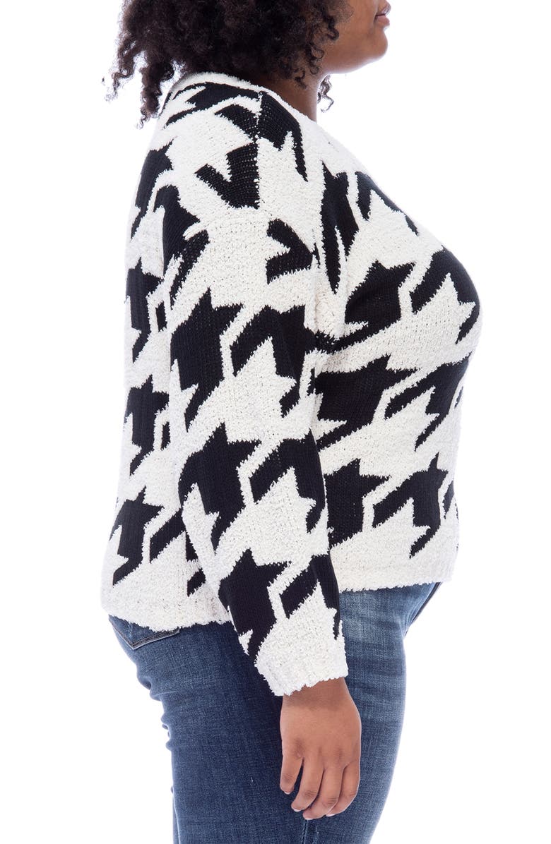 Bobeau Houndstooth Crewneck Pullover Sweater, Alternate, color,