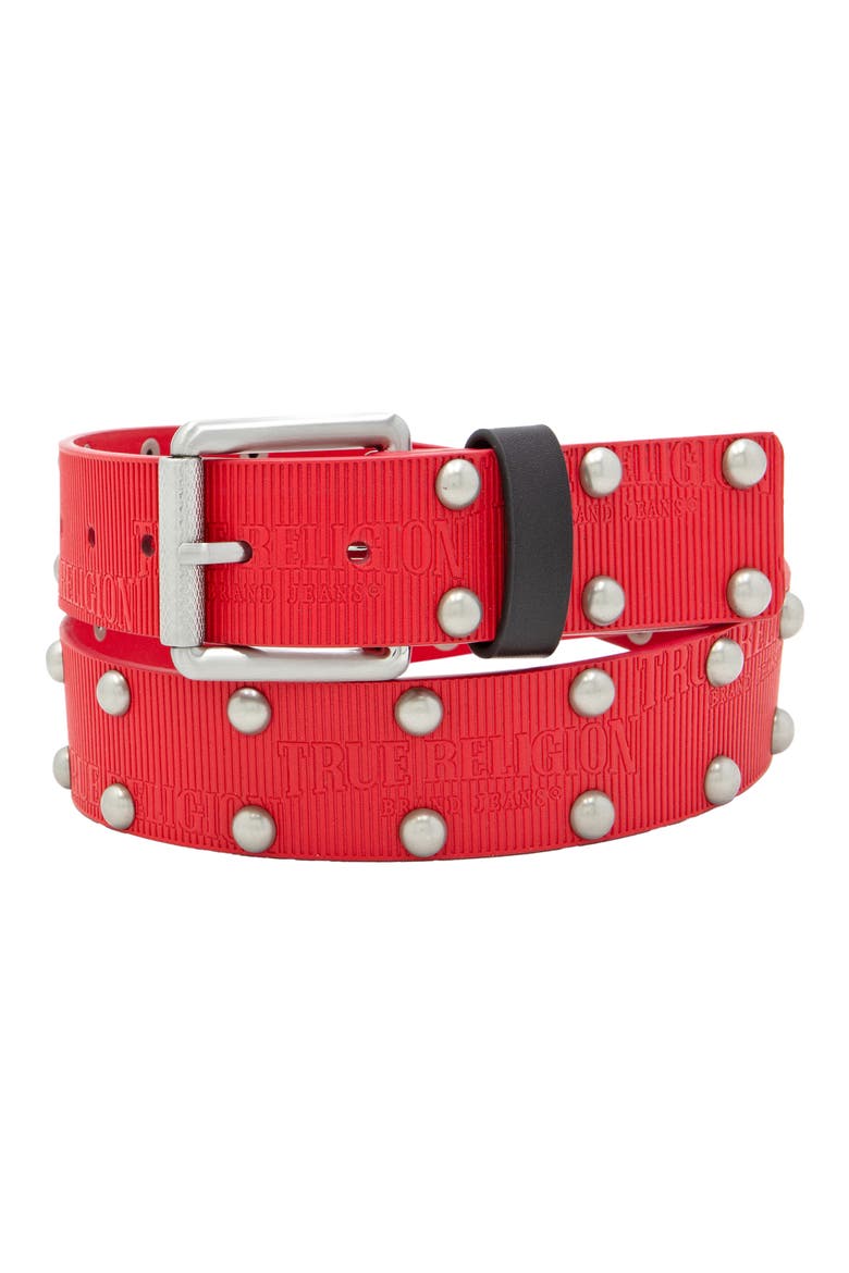 Vander Studded Belt, Main, color, RED/ SILVER