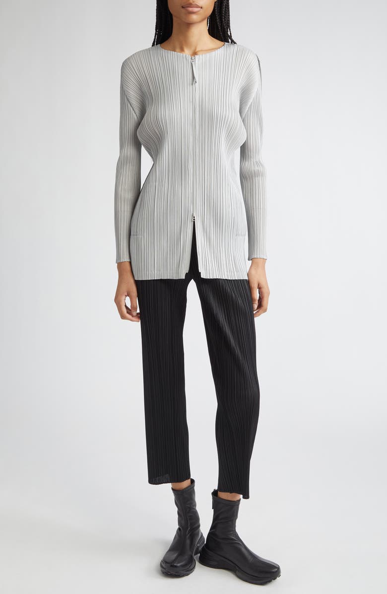 Pleats Please Issey Miyake Monthly Colors September Pleated Longline Zip Jacket, Alternate, color, Light Gray