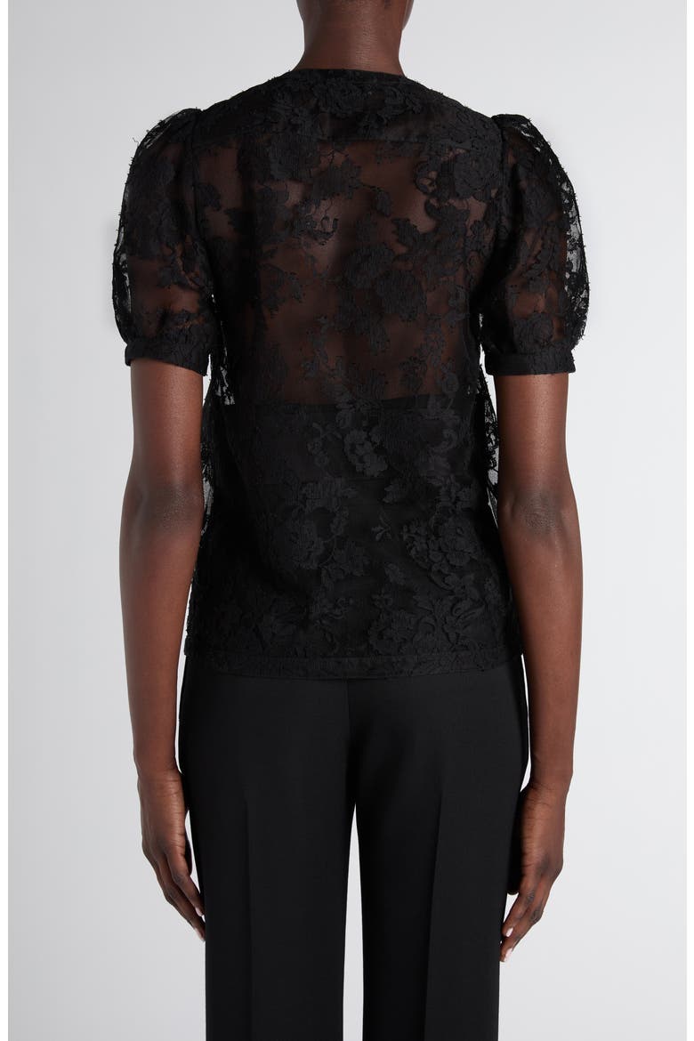 Puff Sleeve Sheer Floral Lace Shirt, Alternate, color, BLACK