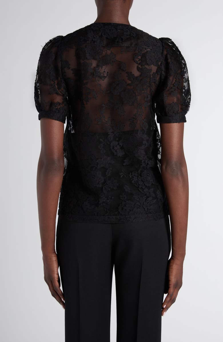 McQueen Puff Sleeve Sheer Floral Lace Shirt, Alternate, color, Black