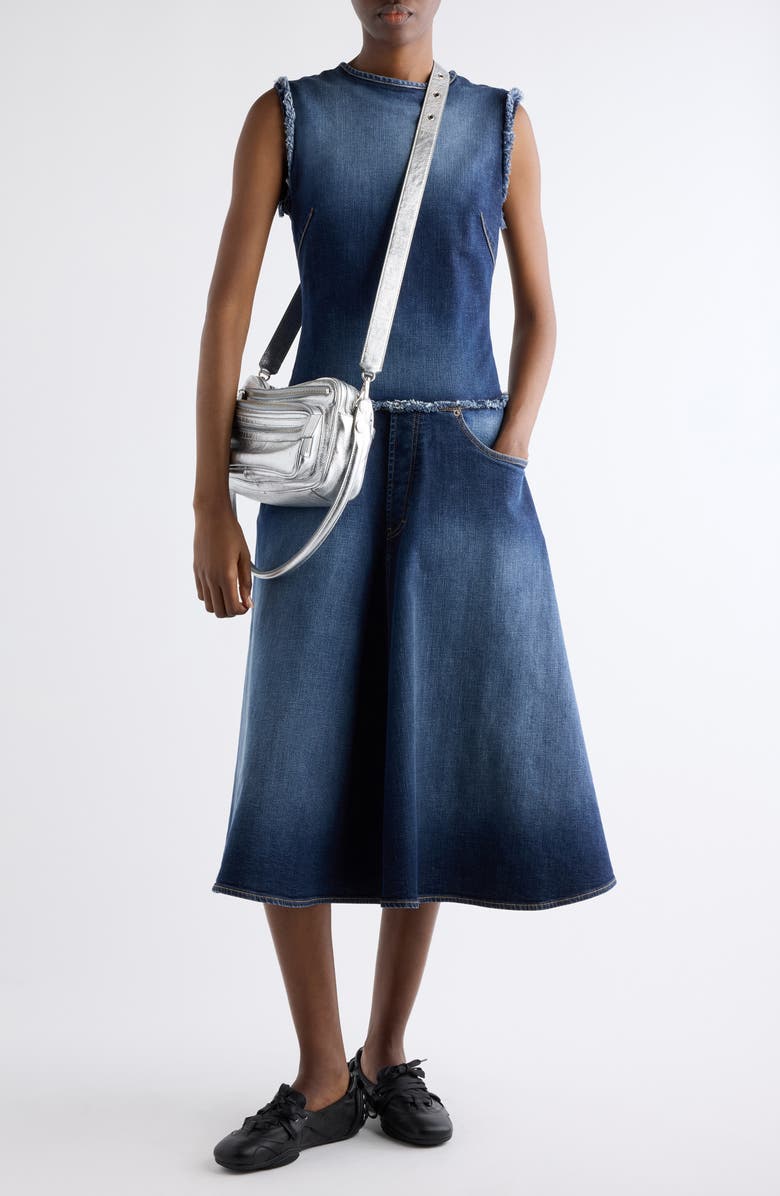 Acne Studios Duffena Layered Denim Midi Dress, Alternate, color, Dark Blue