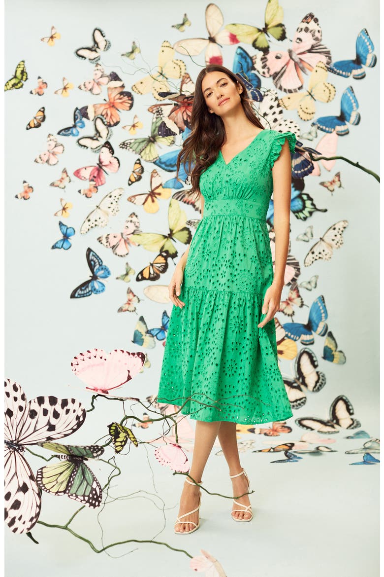 Cotton Eyelet Tiered Midi Dress, Alternate, color, DEEP MINT