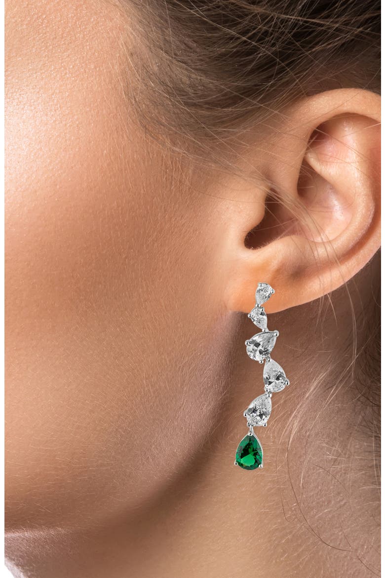 Zigzag Cascading Drop Earrings, Alternate, color, GREEN/ SILVER