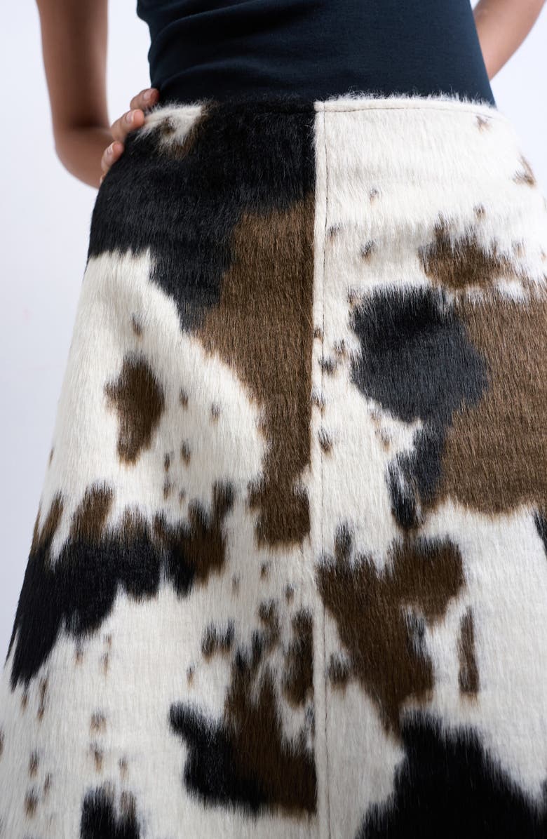 Topshop Faux Calf-Hair A-Line Skirt, Alternate, color, White Multi