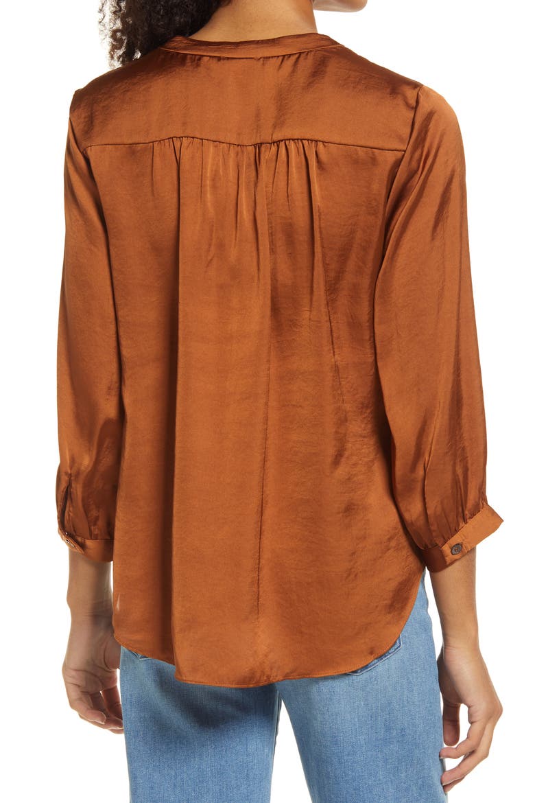Rumple Satin Blouse, Alternate, color, RICH TOFFEE
