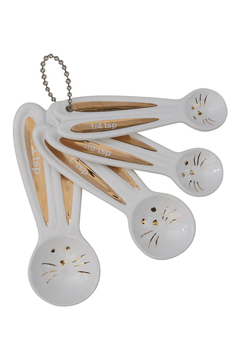 4-Piece Ceramic Bunny Measuring Spoons, Main, color, WHITE