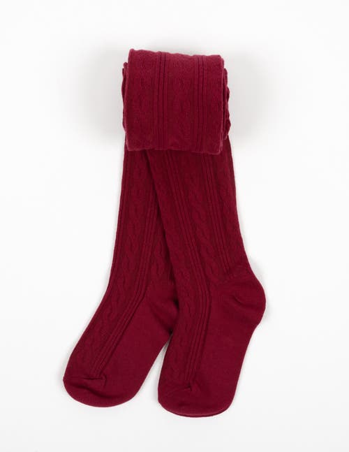 Leveret Girls Cable Knit Tights, Cotton Blend In Burgundy