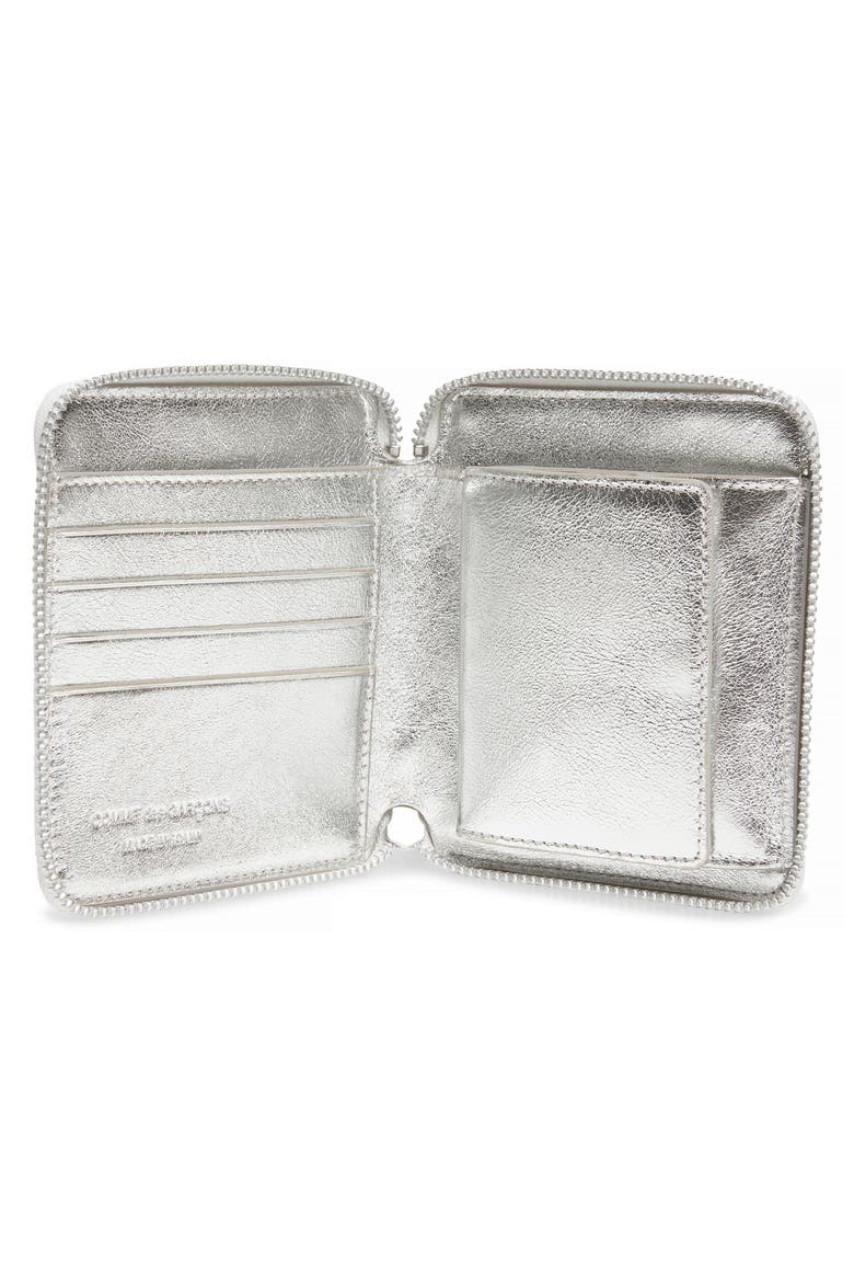 Metallic Leather Wallet, Alternate, color, SILVER
