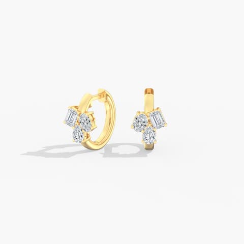 Multi-Shape Cluster Lab Diamond Huggie Hoop in 14K Gold