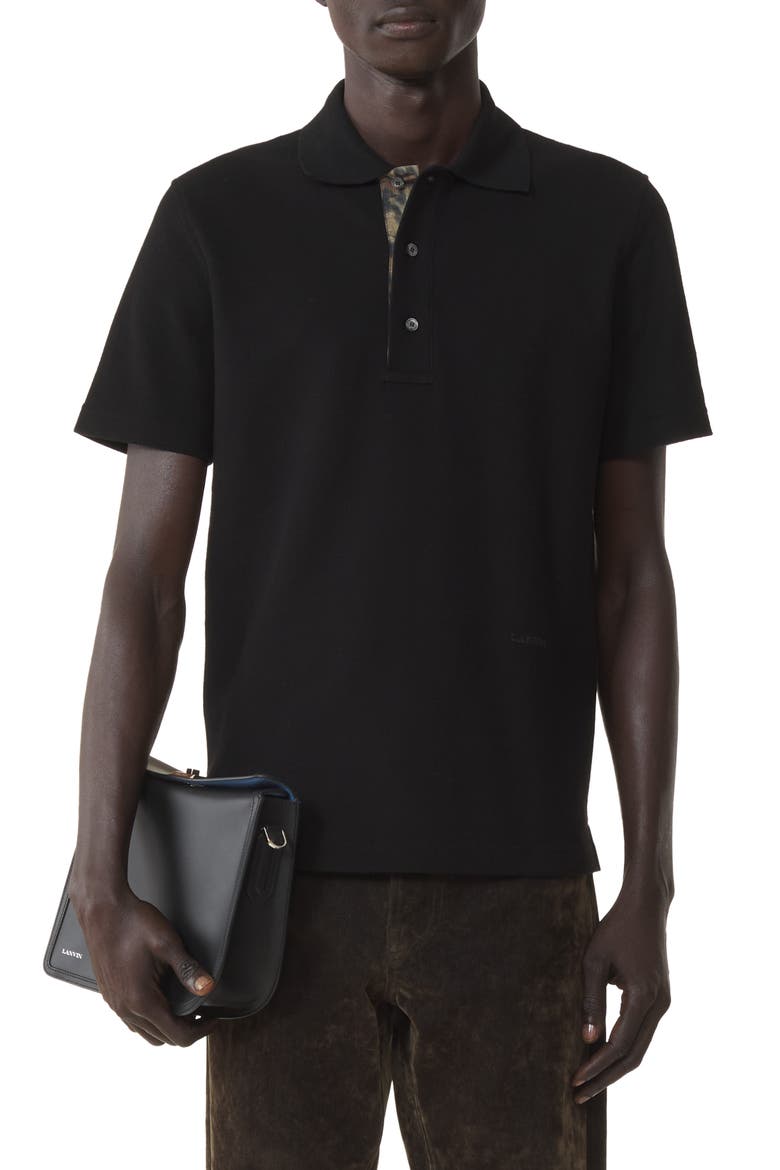 Polo Shirt In Pique Cotton, Alternate, color, Black