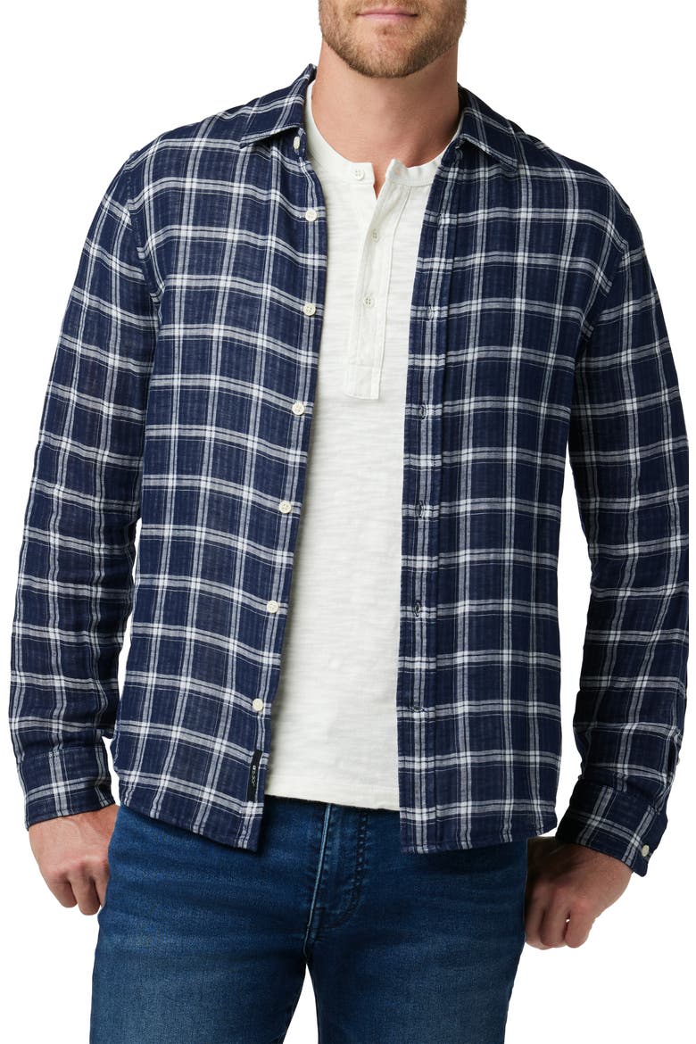 Oliver Plaid Double Face Cotton Button-Up Shirt, Main, color, TRUE NAVY PLAID