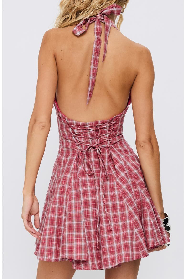 Out of Nowhere Halter Minidress, Alternate, color, RED CHECK