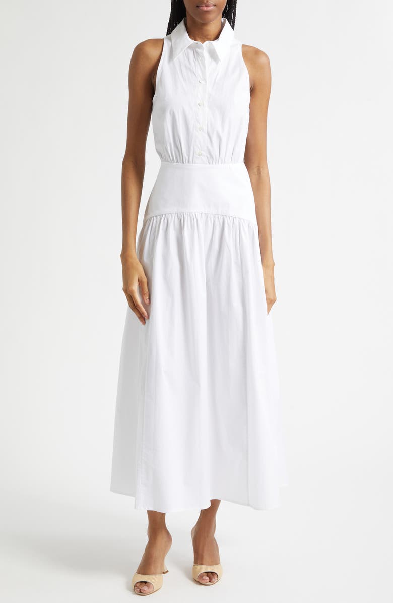 STAUD Romy Sleeveless Maxi Shirtdress, Main, color, White