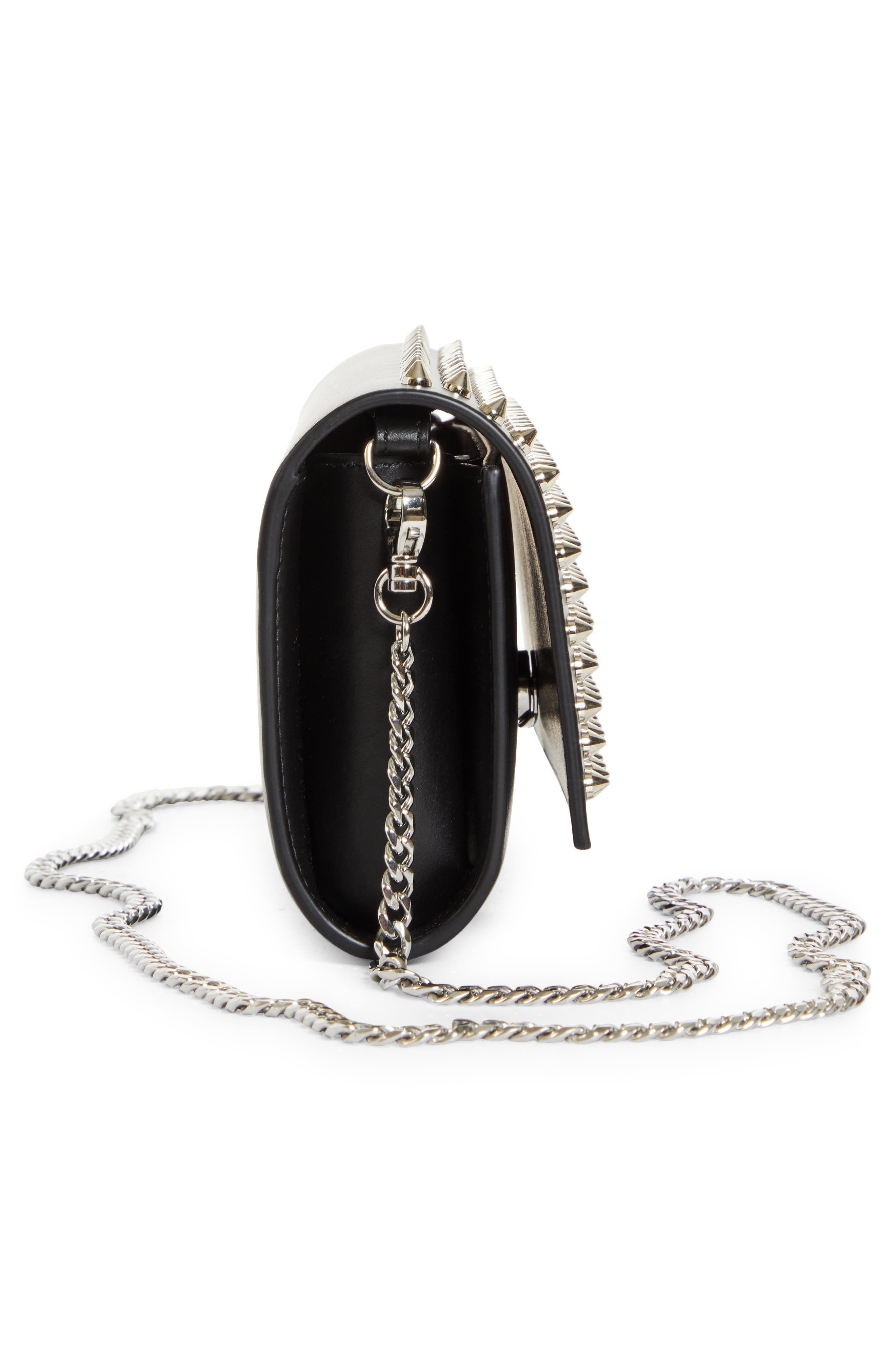 Christian Louboutin Paloma Spike Leather Wallet on a Chain, Alternate, color, Bk65 Black/ Silver