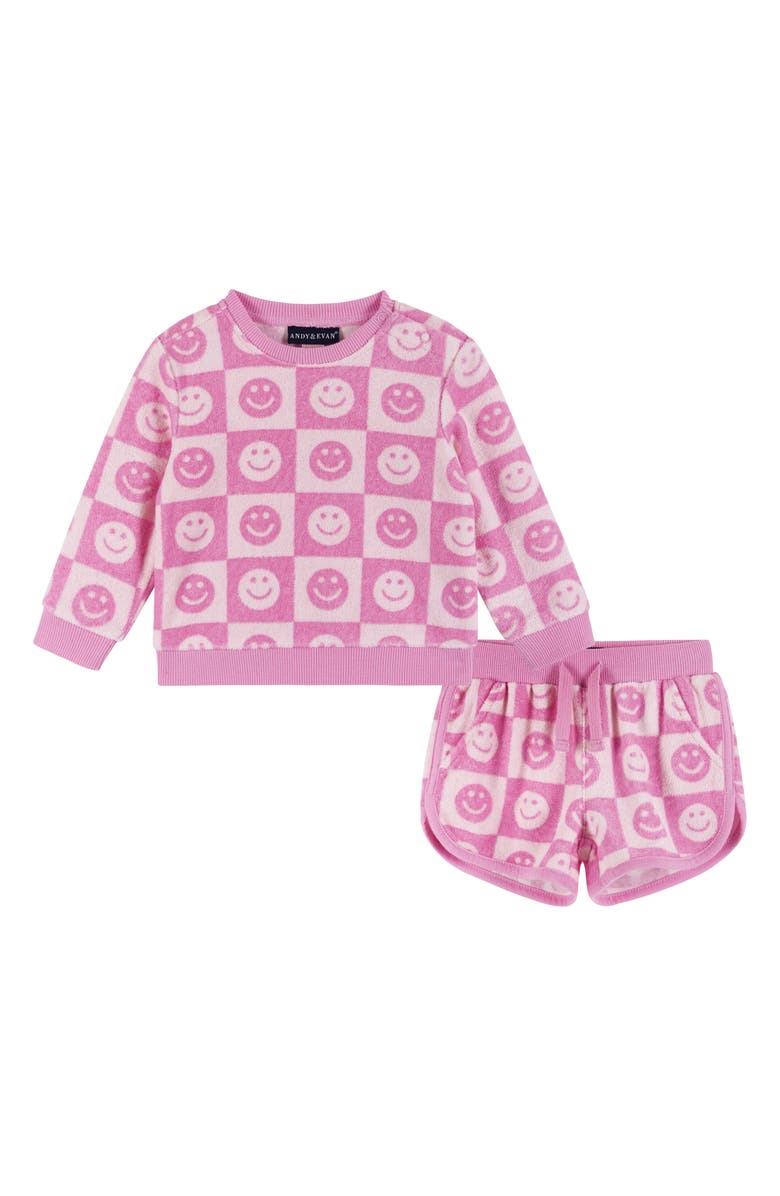 Andy & Evan Smiley Terry Cloth Sweatshirt & Shorts Set, Main, color, 