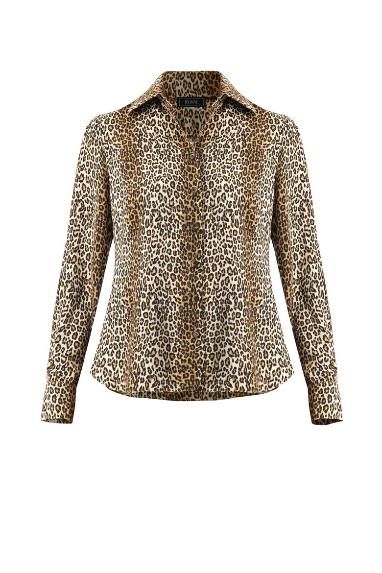 Animal Print Satin Shirt, Alternate, color, Brown