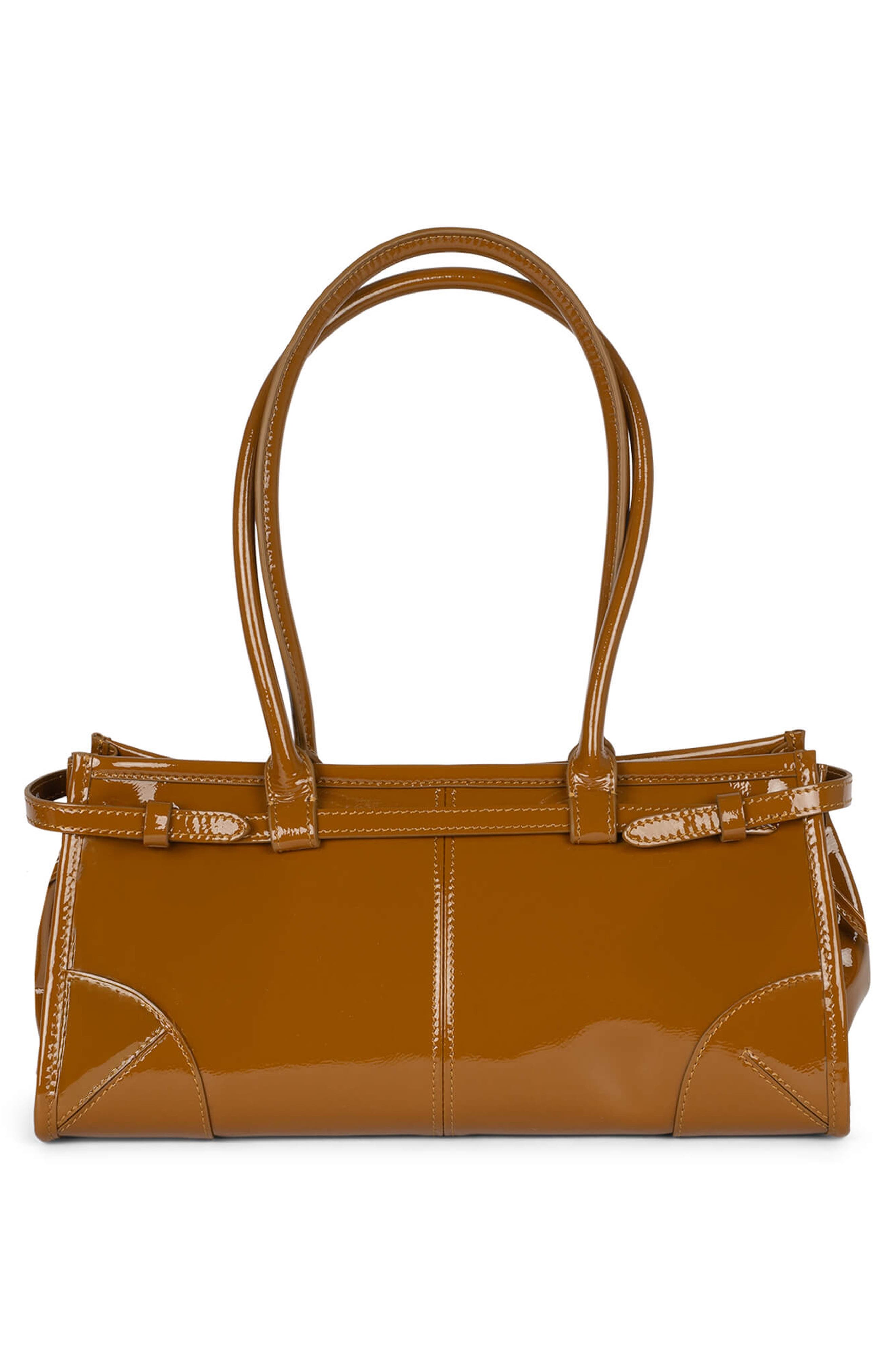 Jeffrey Campbell Pesky Leather Shoulder Bag, Alternate, color, Tan Crinkle Patent