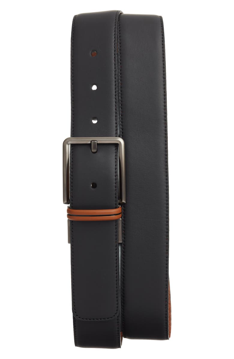 ZEGNA Reversible Signifier Deerskin Belt, Main, color, Black/Foliage