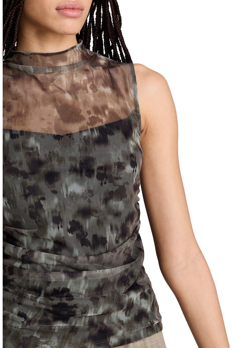 Mock Neck Draped Mesh Top, Alternate, color, TURTLE GREEN MULTI