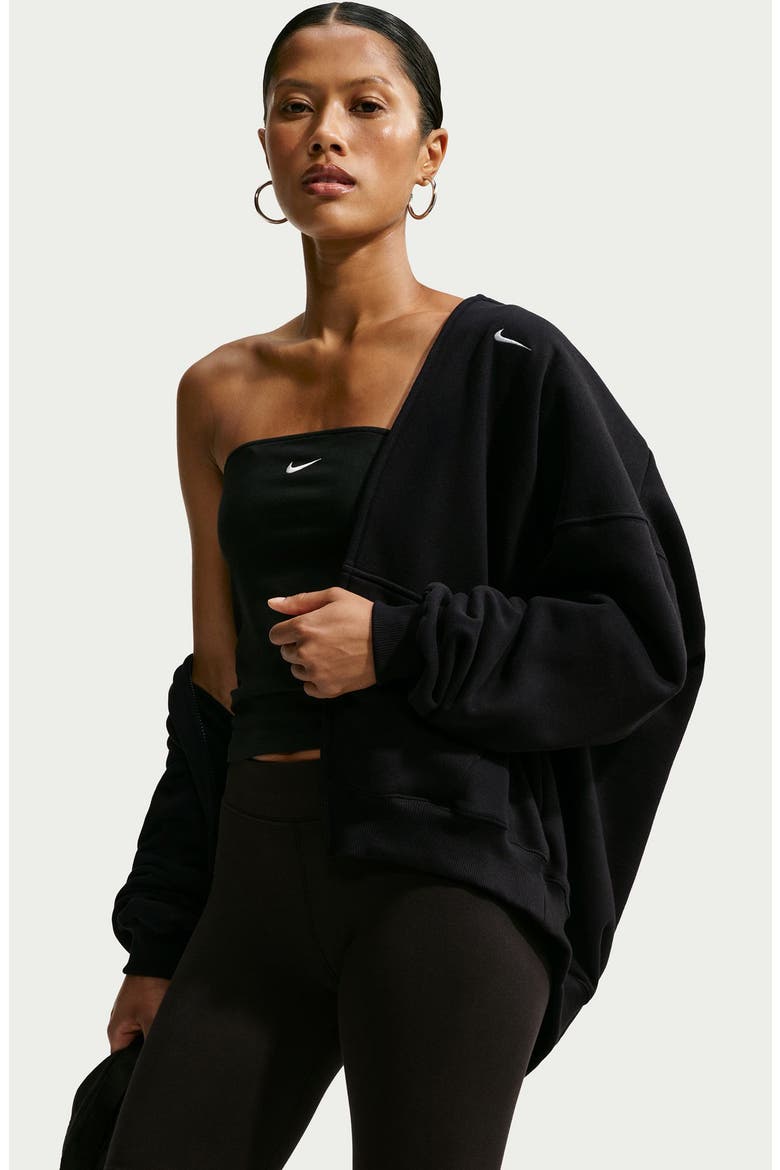 Oversized Fleece Full Zip Hoodie, Alternate, color, 001 001 TOTAL BLACK/SAIL