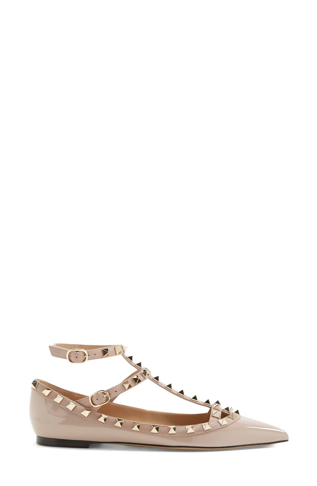 'Rockstud' T-Strap Flat, Alternate, color, BLUSHDNU