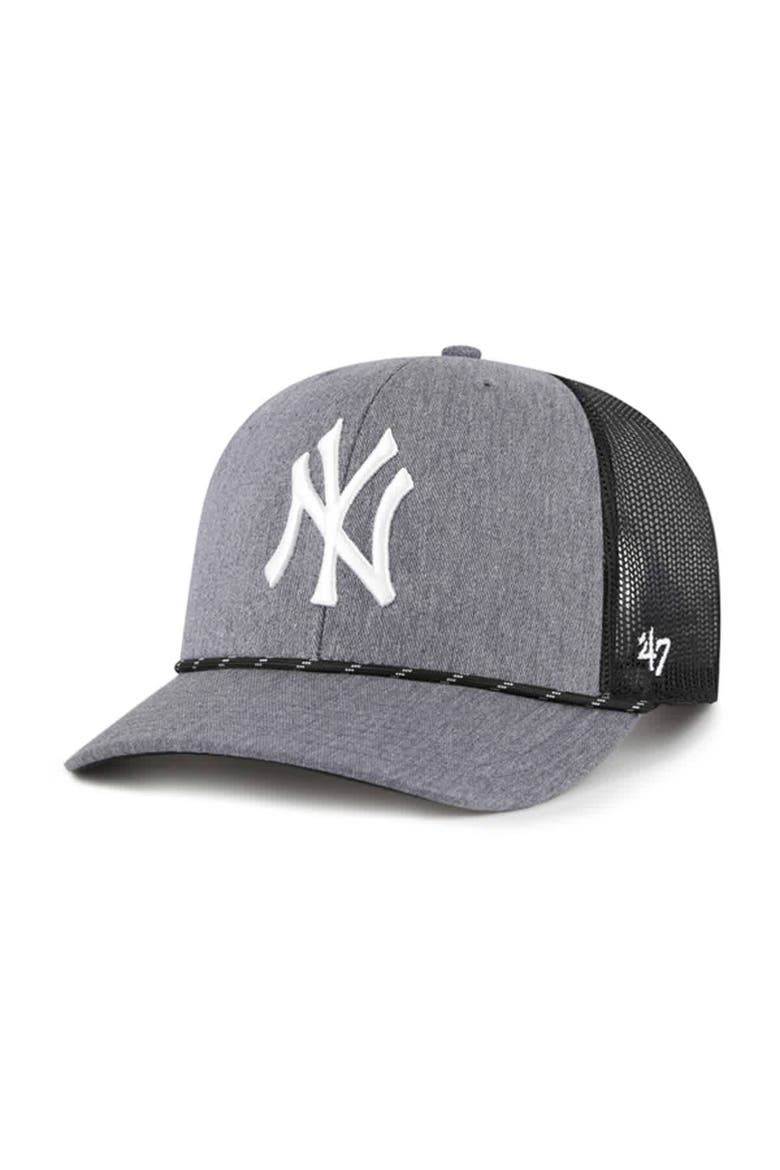 Men's '47 Charcoal New York Yankees Carbon Rope Trucker Adjustable Hat, Main, color, Charcoal
