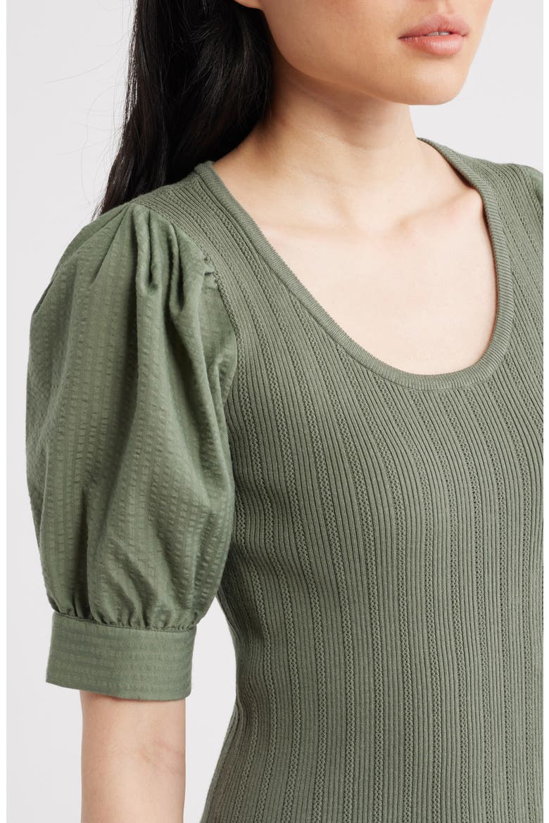 The Kaeta Mixed Media Puff Sleeve Sweater, Alternate, color, DUSTY SAGE