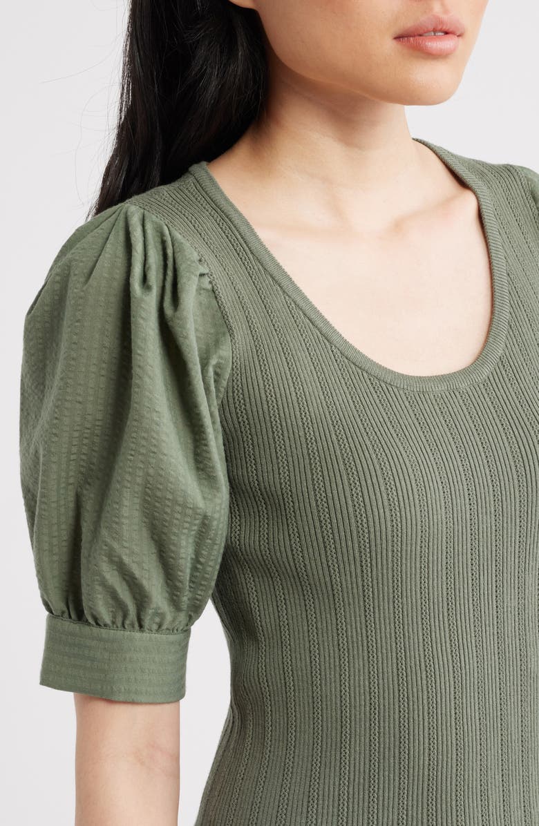 Elie Tahari The Kaeta Mixed Media Puff Sleeve Sweater, Alternate, color, Dusty Sage